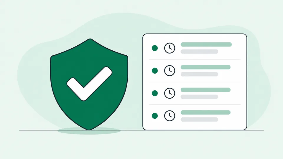 Un escudo y una lista de acciones registradas